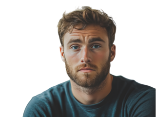 Sad Young Man Portrait on Gray Background