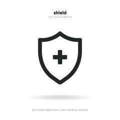 Red flat health insurance icon set, medical health protection shield symbol with cross, healthcare medicine icon. Vector eps10