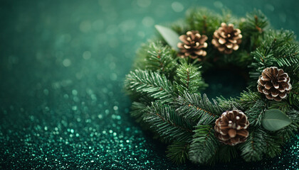 Beautiful wreath placed on the bottom of a green background