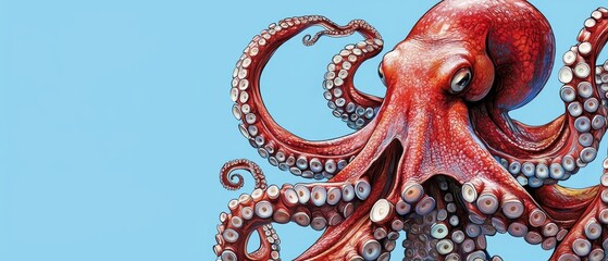 Obraz premium A tight shot of an octopus's head against a backdrop of a blue sky