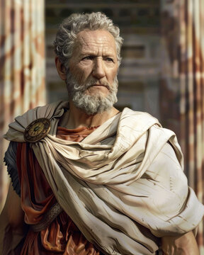 Roman senator standing in front of grand architectural building