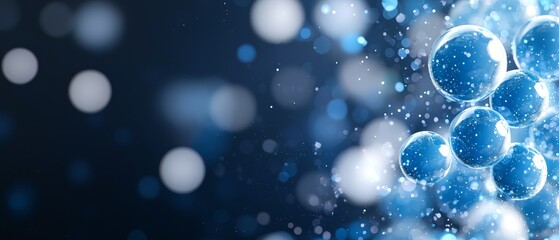  Dark blue background with numerous bubbles floating, illuminated from above by a beam of light