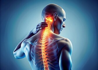 Minimalist Illustration of Cervical Spine Pain in the Human Body for Health Awareness and Education