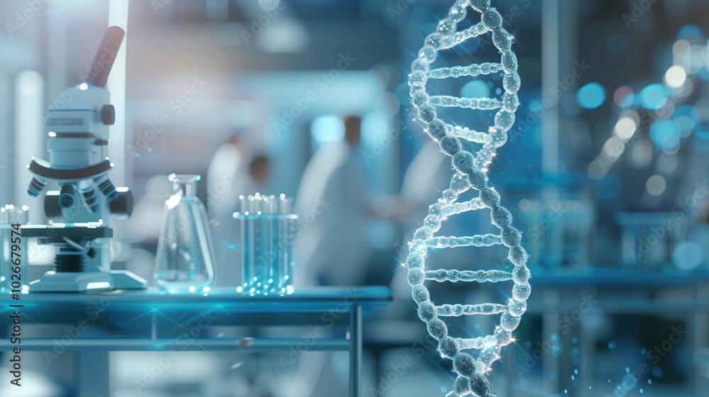 Aufkleber a prominent dna strand stands out in a lab, highlighting scientific research and experiments occurri