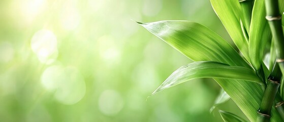 Obraz premium A tight shot of a green plant with soft-focus background light emanating from above