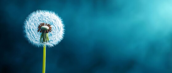  Close-up of a dandelion against a blue backdrop Dandelion image slightly blurred
