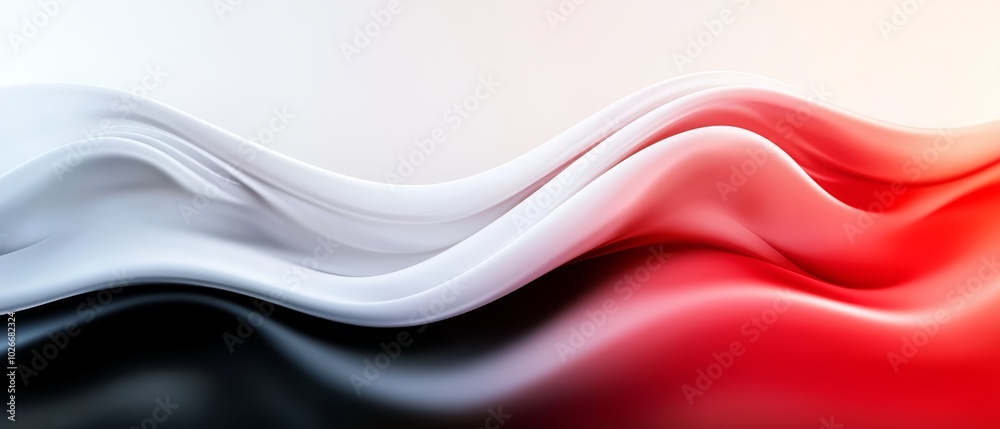 Wall mural a red, white, and black wavy background featuring a distinct red and white wave on its left side