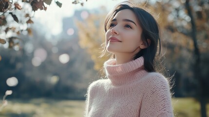 Spring fashion: long light pink sweater.