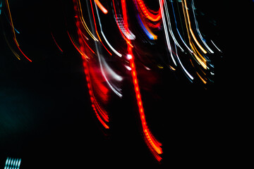 A blurry image of a car with red lights. The image is dark and the lights are bright