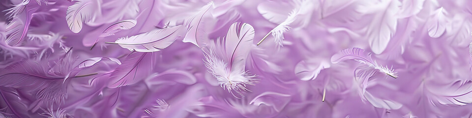 Obraz premium The soft, dreamy hue of lavender envelops a textured abstract background as delicate feathers dance and drift gently downward.