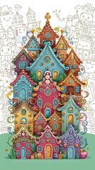 Obraz premium Houses seamless ornament. Cute vector background with doodle city