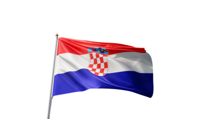 Flag of Croatia with no background, transparent png, flag on a flag pole waving in the wind, european country, national symbol of Croatia, picture of a flag