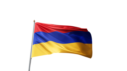 Flag of Armenia with no background, transparent png, flag on a flag pole waving in the wind, asian country, national symbol of Armenia, picture of a flag