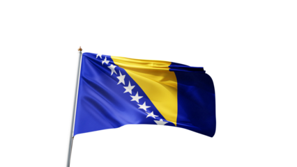 Flag of Bosnia and Herzegovina with no background, transparent png, flag on a flag pole waving in the wind, european country, national symbol of Bosnia and Herzegovina, picture of a flag