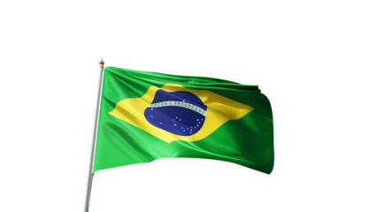 Flag of Brasil with no background, transparent png, flag on a flag pole waving in the wind, south american country, national symbol of Brasil, picture of a flag
