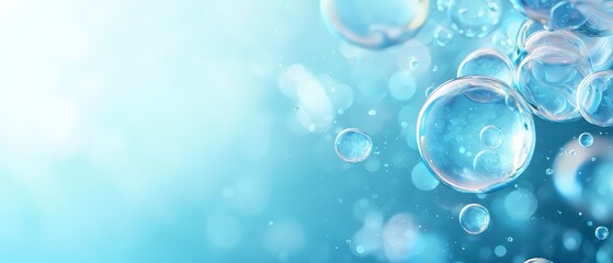 Multiple bubbles suspended in a blue-white background, filled with numerous drifting bubbles