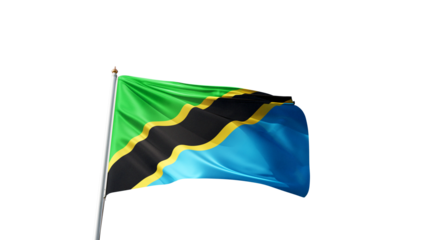 Flag of Tanzania with no background, transparent png, flag on a flag pole waving in the wind, african country, national symbol of Tanzania, picture of a flag