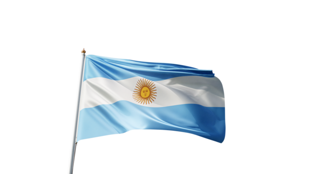 Flag of Argentina with no background, transparent png, flag on a flag pole waving in the wind, south american country, national symbol of Argentina, picture of a flag
