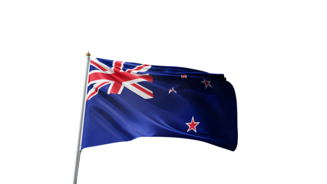 Flag of New Zealand with no background, transparent png, flag on a flag pole waving in the wind, Asian island in Oceania, national symbol of New Zealand, picture of a flag