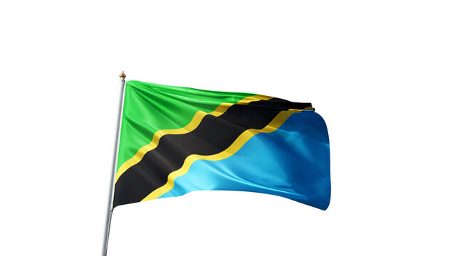 Flag of Tanzania with no background, transparent png, flag on a flag pole waving in the wind, african country, national symbol of Tanzania, picture of a flag