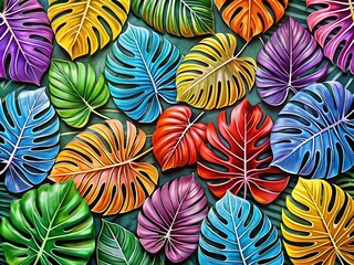Modern Monstera Leaves Doodle Style Graphics for Trendy Food Photography Backdrops