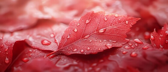 Fototapeta premium red leaves with water droplets, softly blurred