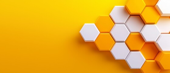  A yellow background hosts a white hexagon surrounded by a larger yellow hexagon