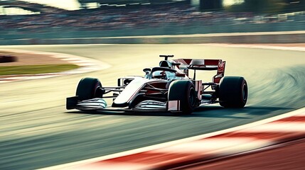 Obraz premium Formula one car speeding through corner on racetrack