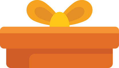 Simple vector illustration of a closed orange gift box with a yellow ribbon, isolated on a white background