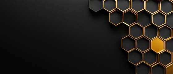  A black and gold abstract wallpaper featuring hexagons along its edges
