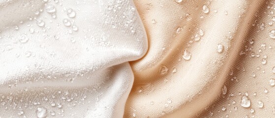 Obraz premium A close-up of off-white fabric with water drops