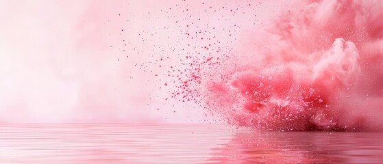  A pink-hued image featuring a foreground splash of water and a rose-tinted cloud in the backdrop