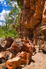 The walking track into The Grotto, a deep waterhole at the end of a small gorge along the highway from Kununurra to Wyndham, in the north of Western Australia.
