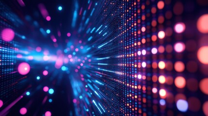 Fototapeta premium A grid of neon lights and abstract shapes, forming a futuristic digital background.