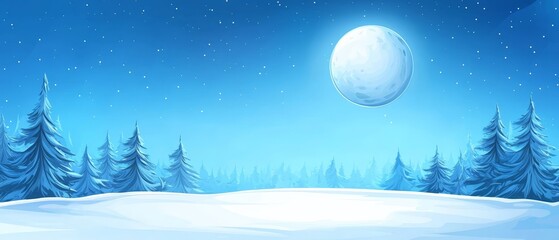 Fototapeta premium trees dot the scene, a large moon glows in the night sky