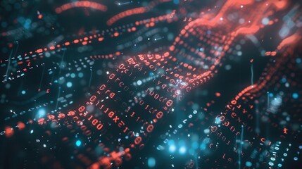 A 3D depiction of a DNA strand is intertwined with vibrant data streams and binary code, representing advanced genetic analysis and data. Generative AI