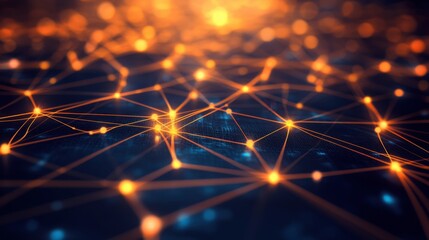 Fototapeta premium A network of connected glowing points and lines on a dark, abstract background.