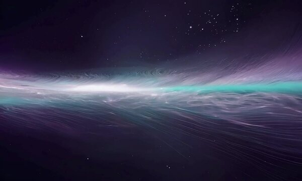 Pan shot with gravitational waves: The camera starts by focusing on the effect of gravitational waves passing through space, capturing the distortion of nearby objects, then pans across the space-time