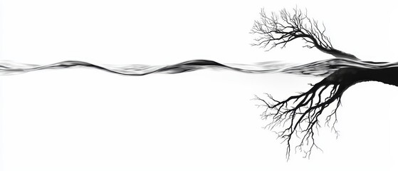 Fototapeta premium A monochrome image of a tree against a white backdrop, its branches billowing in the wind