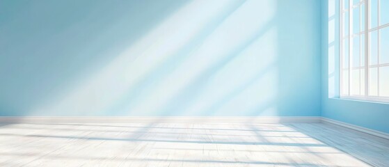 one side, blue wall; white floor Window present Opposite side, wooden floor