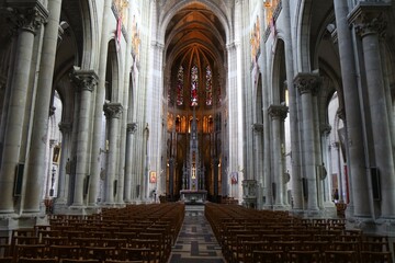 Fototapeta premium La basilique Saint Nicolas, de style néogothique, ville de Nantes, département de la Loire Atlantique, France