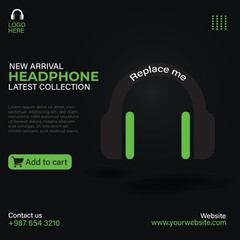 Headphone template, wireless square template post vector ollustration