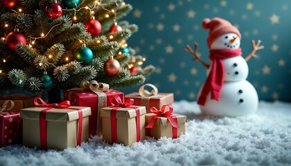 Cozy Christmas Setting with Snowman and gifts