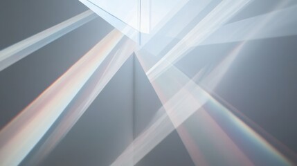Gentle pastel-colored beams of light intersecting over a light gray background.