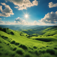 Obraz premium landscape with green grass and sky