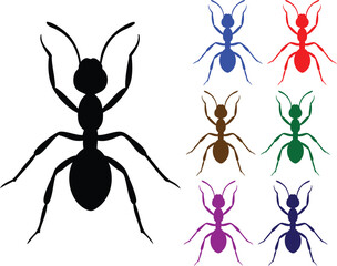 Ant insect Black or silhouette single with various color icons.