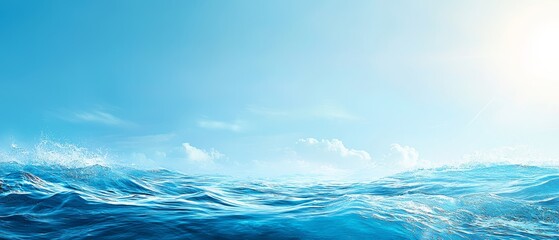 Fototapeta premium A large body of water with a bright blue sky, sun shining overhead, and a boat in the foreground