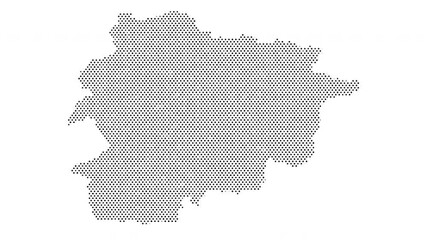 Andorra map from particles, dots. Digital silhouette. Abstract animation background.