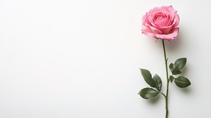 Fototapeta premium Single pink rose on a pristine white background