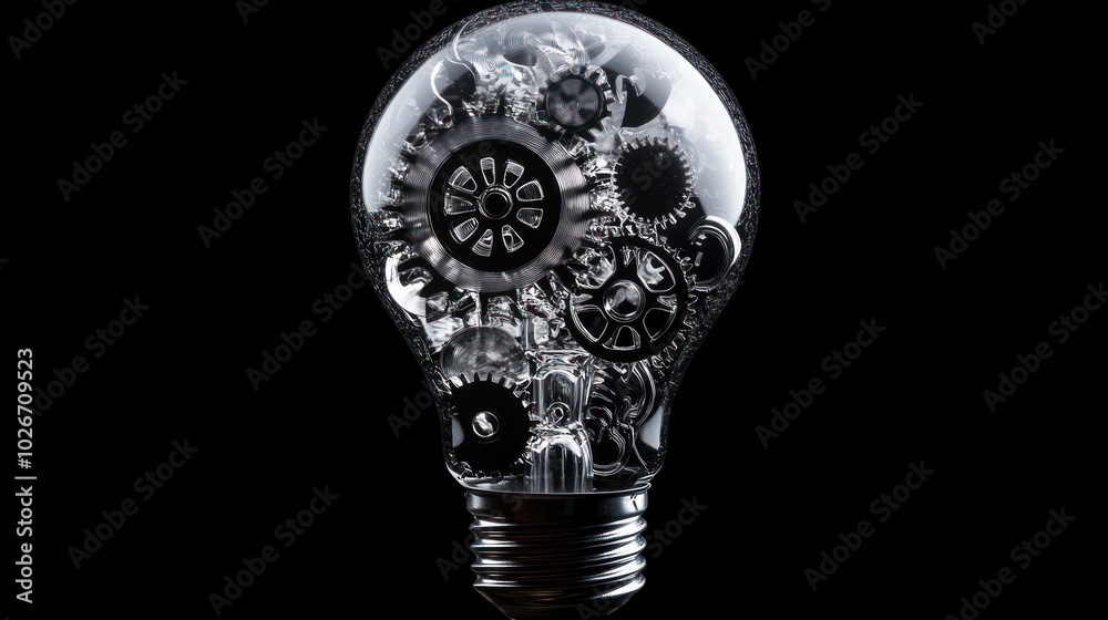 Poster a light bulb filled with interlocking gears